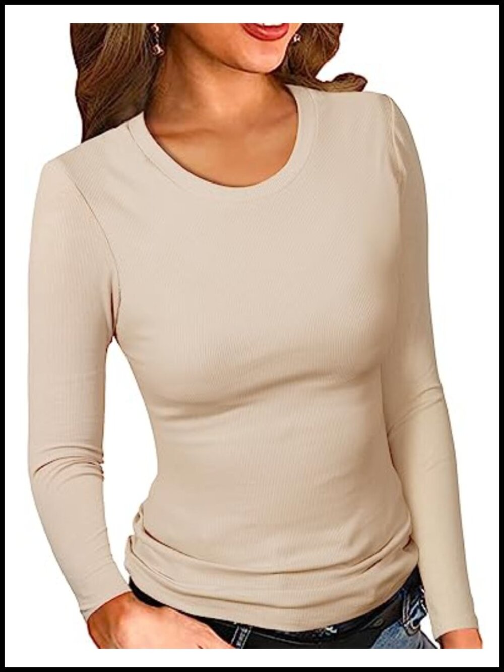 Ribbed Long Sleeve Crew Neck Fitted T-Shirt Layering Top